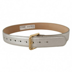 Cintura fibbia vita metallo logo tono oro pelle argentata - 65 CM /