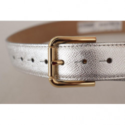Cintura fibbia vita metallo logo tono oro pelle argentata - 65 CM /