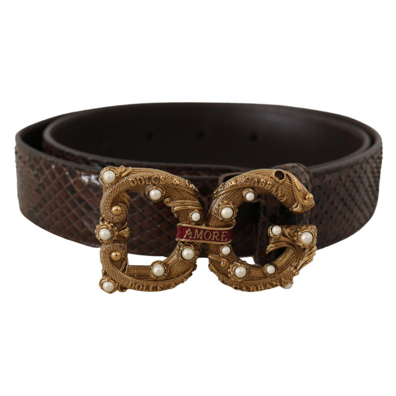 Cintura fibbia logo pelle esotica stampa animalier Marrone Amore -