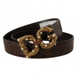 Cintura fibbia logo pelle esotica stampa animalier Marrone Amore -