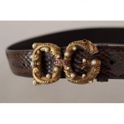 Cintura fibbia logo pelle esotica stampa animalier Marrone Amore -