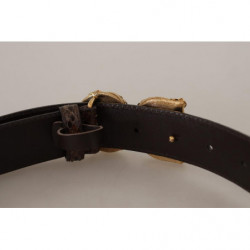Cintura fibbia logo pelle esotica stampa animalier Marrone Amore -