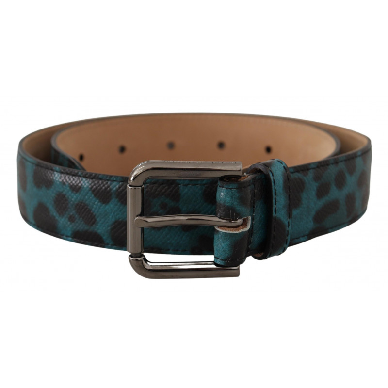 Cintura fibbia vita metallo logo stampa leopardo blu verde - 75 CM