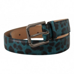 Cintura fibbia vita metallo logo stampa leopardo blu verde - 75 CM