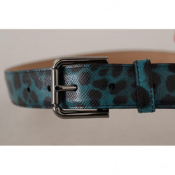 Cintura fibbia vita metallo logo stampa leopardo blu verde - 75 CM