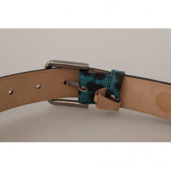 Cintura fibbia vita metallo logo stampa leopardo blu verde - 75 CM