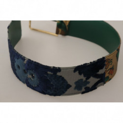 Cintura fibbia metallo dorato pelle ricamata jacquard verde - 70 CM