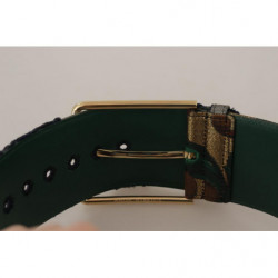 Cintura fibbia metallo dorato pelle ricamata jacquard verde - 70 CM