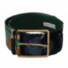 Cintura fibbia metallo dorato pelle ricamata jacquard verde - 70 CM