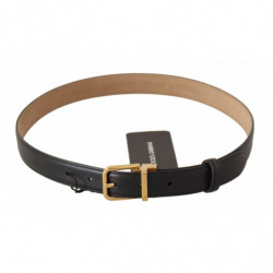 Cintura fibbia vita logo metallo dorato pelle vitello nera - 75 CM