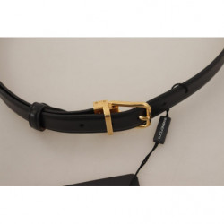 Cintura fibbia vita logo metallo dorato pelle vitello nera - 75 CM