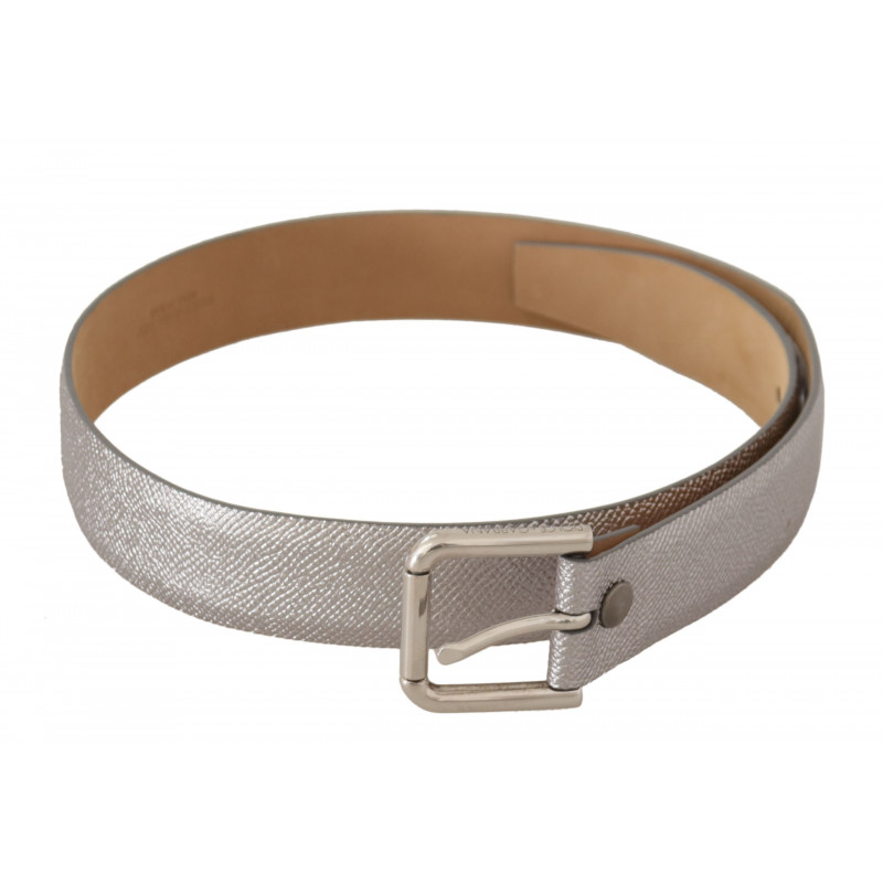 Cintura fibbia metallo pelle color argento metallizzato - 65 CM / 2
