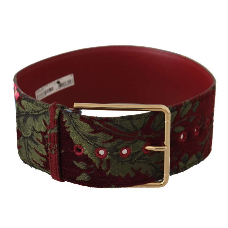 Cintura fibbia metallo logo dorato pelle ricamata rossa - 70 CM / 2
