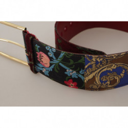 Cintura fibbia metallo logo dorato pelle ricamata rossa - 70 CM / 2