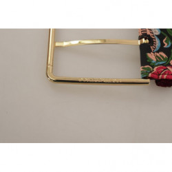 Cintura fibbia metallo logo dorato pelle ricamata rossa - 70 CM / 2
