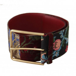 Cintura fibbia metallo logo dorato pelle ricamata rossa - 70 CM / 2