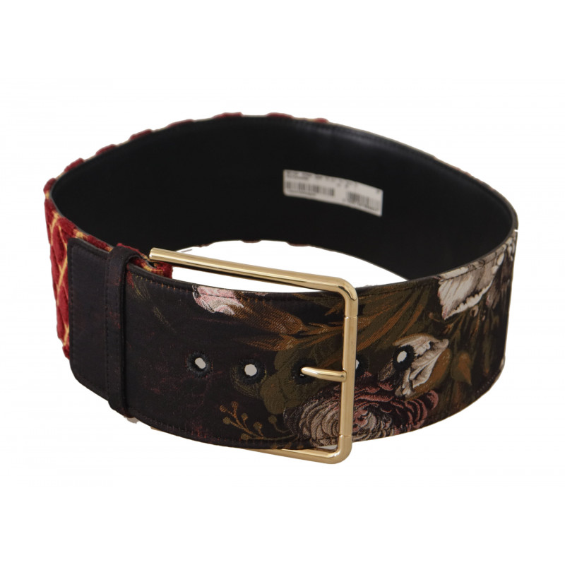 Cintura fibbia metallo dorato floreale pelle larga multicolore - 75