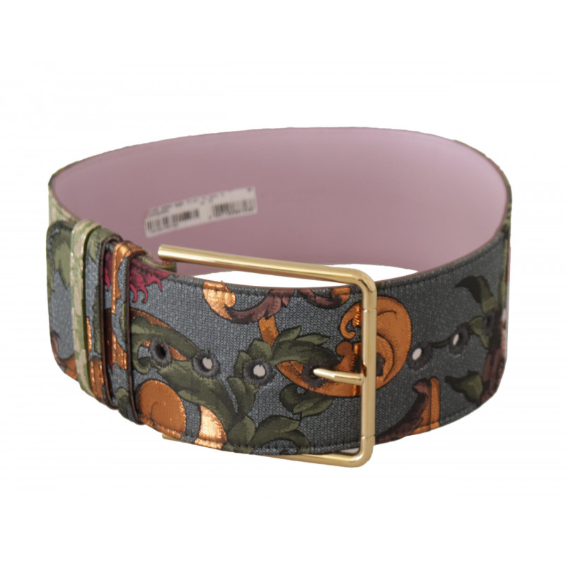 Cintura fibbia metallo dorato ricamato pelle multicolore - 75 CM /
