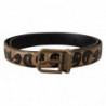 Cintura fibbia metallo color bronzo stampa leopardata pelle marrone