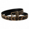 Cintura fibbia metallo color bronzo stampa leopardata pelle marrone
