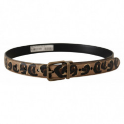 Cintura fibbia metallo color bronzo stampa leopardata pelle marrone