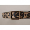 Cintura fibbia metallo color bronzo stampa leopardata pelle marrone