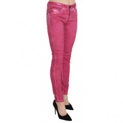 Pantaloni skinny a vita media in velluto rosa - W26