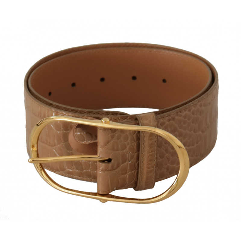 Cintura fibbia ovale metallo dorato pelle marrone beige - 75 CM / 3