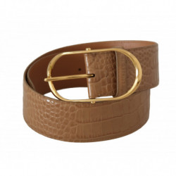 Cintura fibbia ovale metallo dorato pelle marrone beige - 75 CM / 3