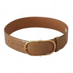 Cintura fibbia ovale metallo dorato pelle marrone beige - 75 CM / 3