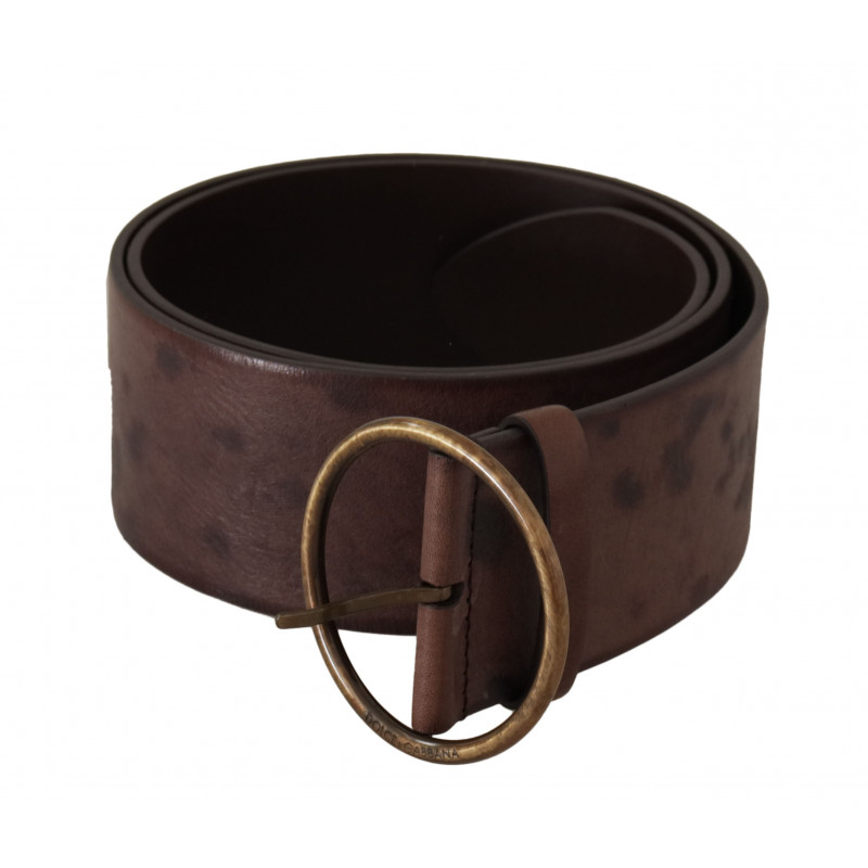 Cintura fibbia rotonda logo largo pelle vitello marrone scuro - 90