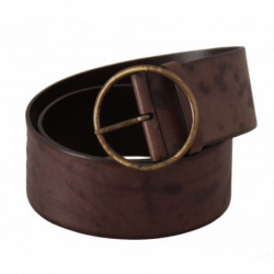Cintura fibbia rotonda logo largo pelle vitello marrone scuro - 90