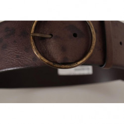 Cintura fibbia rotonda logo largo pelle vitello marrone scuro - 90