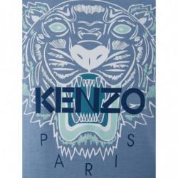 T-shirt blu in cotone con stampa tigre e logo frontale - S