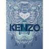 T-shirt blu in cotone con stampa tigre e logo frontale - S