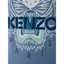T-shirt blu in cotone con stampa tigre e logo frontale - S
