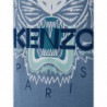 T-shirt blu in cotone con stampa tigre e logo frontale - S