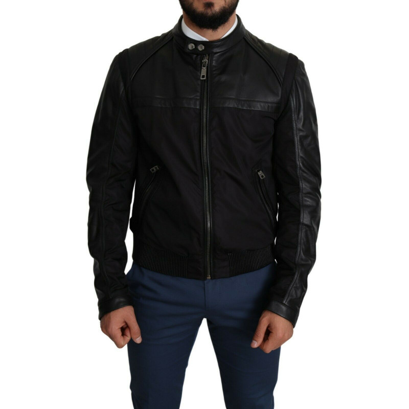 Giubbotto bomber da uomo con zip intera in nylon nero - IT52 - XL