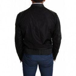 Giubbotto bomber da uomo con zip intera in nylon nero - IT48 - M