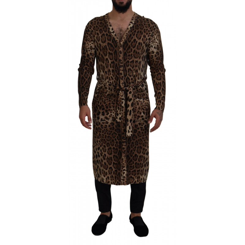 Maglione cardigan in lana leopardata marrone - IT48 - M