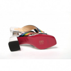 Sandalo mulo argento con righe arcobaleno e argento - EU35/US4.5