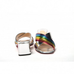 Sandalo mulo argento con righe arcobaleno e argento - EU35/US4.5
