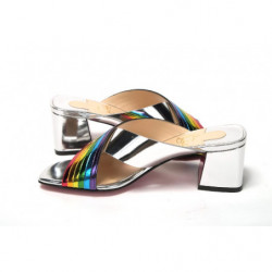 Sandalo mulo argento con righe arcobaleno e argento - EU35/US4.5