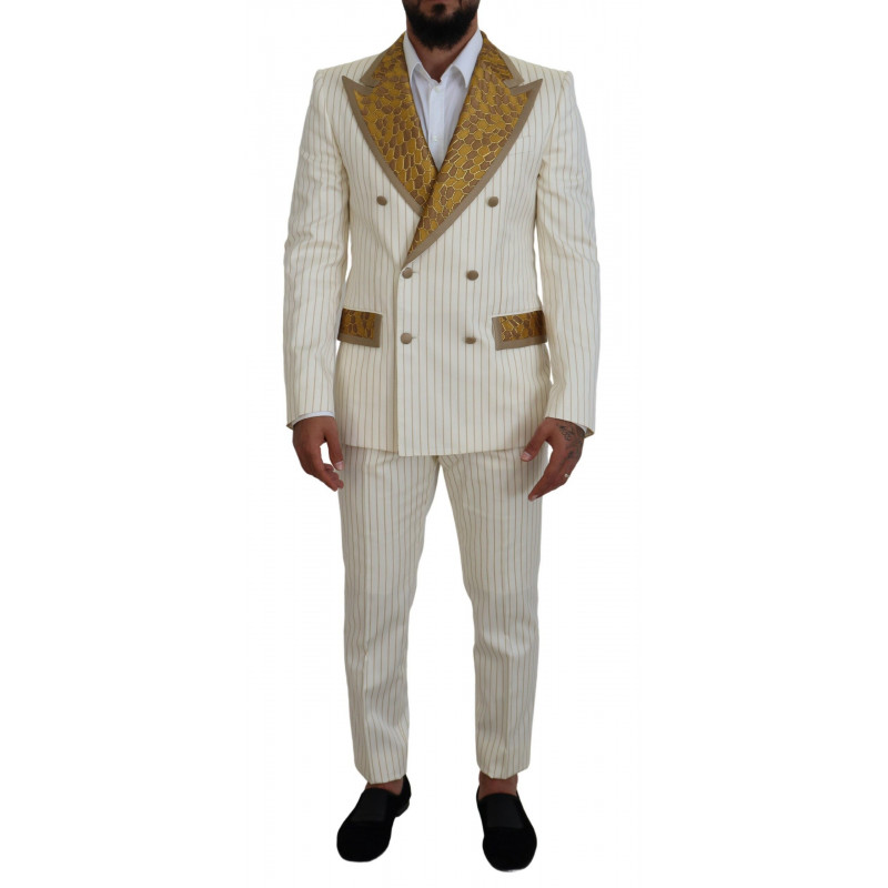 Abito slim fit smoking a righe oro bianco sporco - IT48 - M