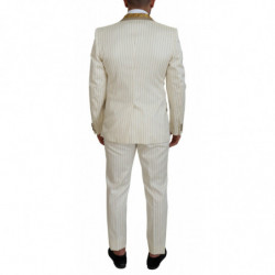 Abito slim fit smoking a righe oro bianco sporco - IT48 - M