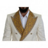 Abito slim fit smoking a righe oro bianco sporco - IT48 - M