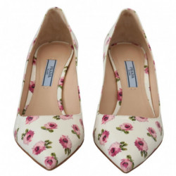 Décolleté con tacchi a spillo floreali in pelle bianca - EU39/US8.5