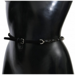 Cintura in pelle nera con cristalli - 95 CM / 38 INCHES