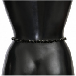 Cintura in pelle nera con cristalli - 95 CM / 38 INCHES