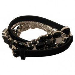Cintura in pelle nera con cristalli - 95 CM / 38 INCHES